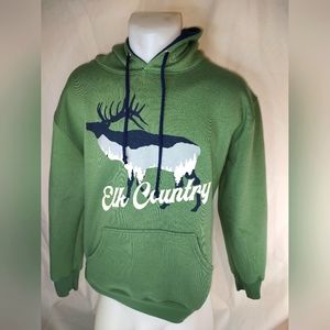 Elk Country Green Small Hoodie by Tipsy